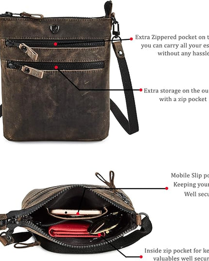 Crossbody Sling Bag for Women Small Real Leather Purse Vintage Travel Crossover Shoulder Bag Handmade
