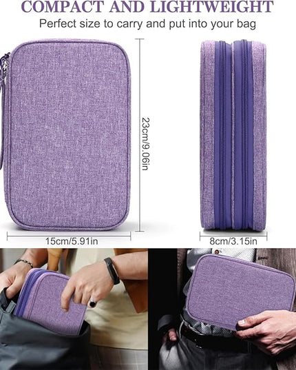 FYY Electronic Organizer, Large Travel Cable Organizer Bag Pouch Electronic Accessories Carry Case Portable Waterproof Double Layers All-in-One Storage Bag for Cable, Cord, Charger, Dark Purple