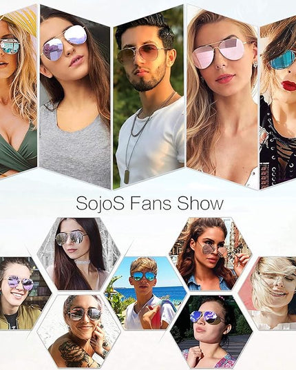 SOJOS Classic Aviator Sunglasses for Women Men Metal Frame Spring Hinges SJ1030
