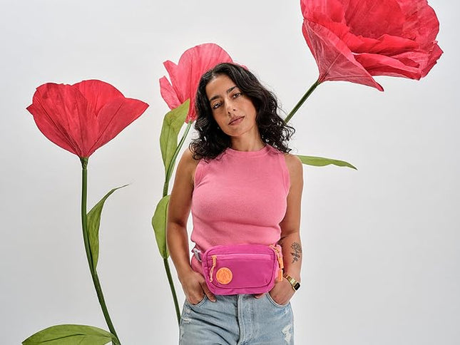 Baboon to the Moon Fanny Pack Mini 1.5L Compact Waist Bag Water Repellent Crossbody Belt Bag Lightweight Travel Everyday Bag for Men Women, Raspberry Fizz