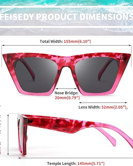 FEISEDY Vintage Square Cat Eye Sunglasses Women Trendy Cateye Sunglasses B2473