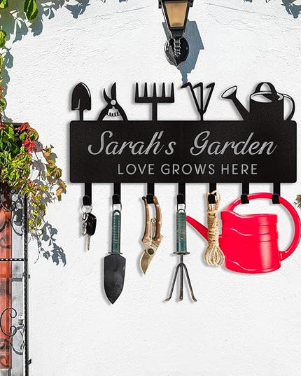 Dyoart Personalized Key Holder for Wall, Custom Name Wall Mounted Black Key Hanger with Horticultural Garden Design, Key Racks Organizer for Hallway Entryway Front Door Storeroom Decor