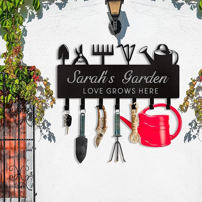 Dyoart Personalized Key Holder for Wall, Custom Name Wall Mounted Black Key Hanger with Horticultural Garden Design, Key Racks Organizer for Hallway Entryway Front Door Storeroom Decor