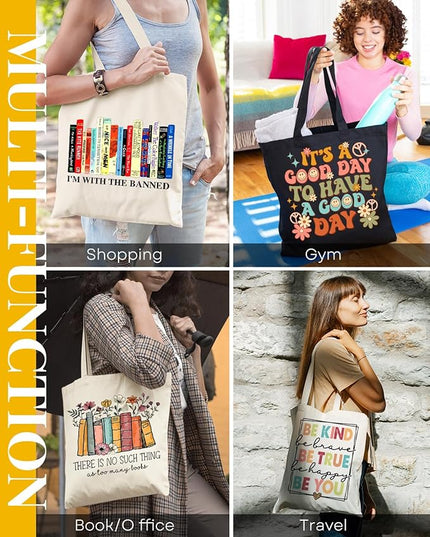 AUSVKAI Canvas Tote Bag Aesthetic for Women, Cute Cloth Cotton Bags for College Shopping Beach Grocery and Trendy Gifts