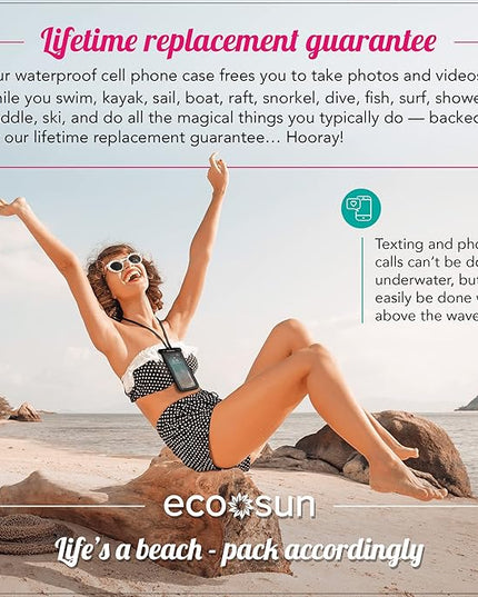 Eco Sun Waterproof Phone Pouch (2-Pack) — Designed in Hawaii — Case Fits All iPhones (incl. 16 Pro Max), Samsung Galaxy S24 Ultra & More Black/Black