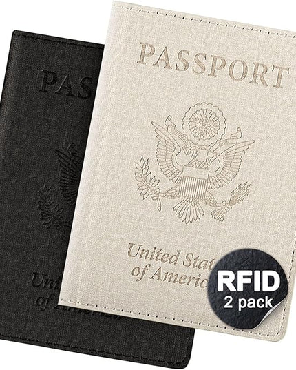 2 Pack Passport Cover With Card Slots RFID Blocking-White&Black