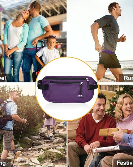 RFID Blocking Money Belt for Men Women, Slim Fanny Pack For Travel，Running,Conceal Waist Wallet For Passport Holder,Phone,Cash(Dark Purple), Dark Purple, Rfid Blocking & Belt Wide:1inch