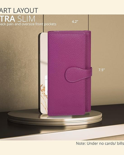 Real Leather Women Wallet Leather with RFID Blocking -Trifold Card Holder Designer Ladies Clutch with ID Window Wallets