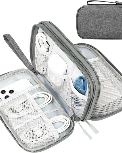 FYY Electronic Organizer, Travel Cable Organizer Bag Pouch Electronic Accessories Carry Case Portable Waterproof Double Layers Storage Bag for Cable, Cord, Charger, Phone, Medium Size, Dark Grey