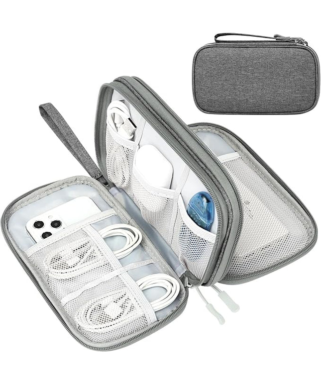 FYY Electronic Organizer, Travel Cable Organizer Bag Pouch Electronic Accessories Carry Case Portable Waterproof Double Layers Storage Bag for Cable, Cord, Charger, Phone, Medium Size, Dark Grey