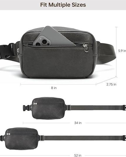 GOINSOUND Vegan Leather Men's Women's Outdoor Sports Waist Bag Fanny Packs with Adjustable Strap for Travel, Hiking, Climbing, Jogging, Hiking - Deep Grey