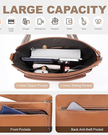 Anti-Theft Crossbody Purse for Women, Crossbody Shoulder Bag with Built-in Wallet & RFID Blocking for Travel Workout