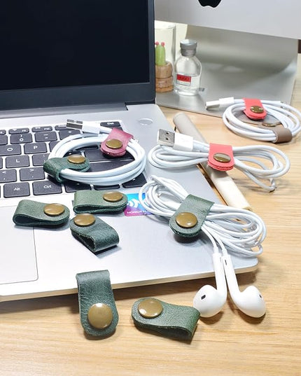 CAILLU Cord Organizer,Cord Keeper,Cable Organizer USB Holder,Cable Management,Cable Straps,Earbud case,wrap Headset Winder,Phone Earphone Clips Ties (Dark green Cord Organizer)