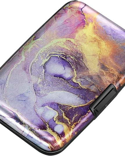 ELFISH Mini RFID Aluminum Wallet Credit Cards Holder Business Card Case Metal ID Case for Men Women（Light Purple Marble