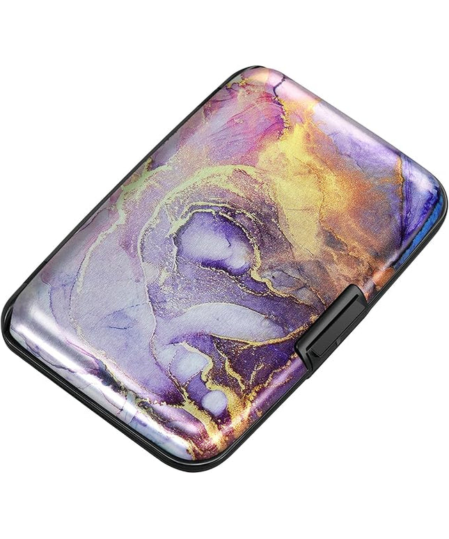 ELFISH Mini RFID Aluminum Wallet Credit Cards Holder Business Card Case Metal ID Case for Men Women（Light Purple Marble