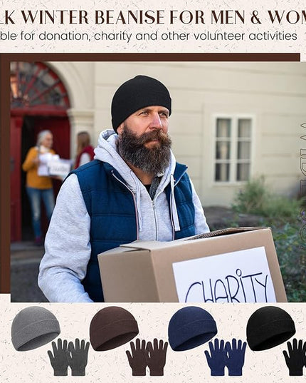 24 Pack Winter Beanies Gloves Cold Weather Unisex Hat Warm Knit Gloves Beanies in Bulk for Men Women, Warm Cozy Gift