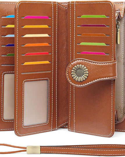 SENDEFN Wallets for Women Leather Credit Card Holder with RFID Blocking Large Capacity Wristlet | with RFID Blocking, Large Capacity, Wristlet, with RFID Blocking, Large Capacity, Wristlet