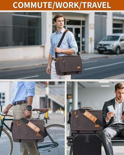 ESTARER Men Messenger Bag 17-17.3 Inch Laptop Bag Water-resistant Canvas Computer Shoulder Bag Briefcase for Work College Travel, Grey
