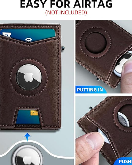 miyozi Airtag Wallet for Men Money Clip 9-Card Pop-Up Credit Card Holder with ID Window RFID Blocking Metal Case Magnetic Closure Front Pocket Wallet Gift Box