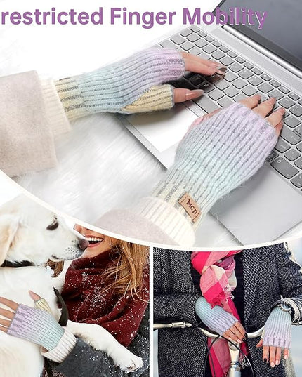 MCTi Winter Gloves for Women, Fingerless Mittens Knitted, Typing Gloves with Long Wrist Cuff, Warm for Cold Weather
