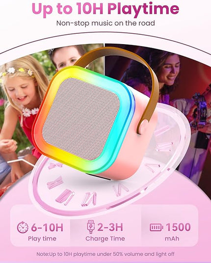 Karaoke Machine for Kids Adults, Portable Bluetooth Mini Karaoke Microphone Singing Speaker with 2 Mic and Light,Toys for All Smartphones,Birthday, Family,Home Party (Pink)