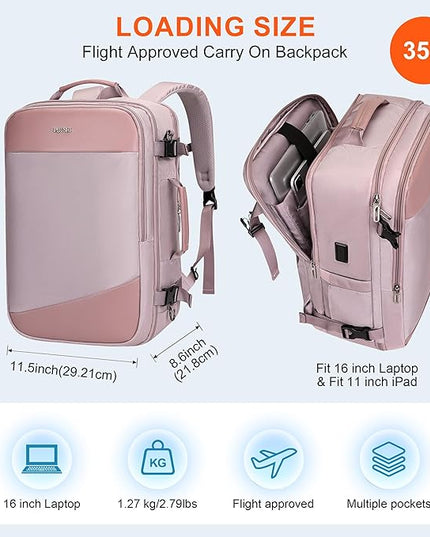 PIJUSHI Travel Backpack for Women Carry on Suitcase Backpack Flight Approved Personal Item Bag Fits 16 Inch Laptop(PE035 Light Purple)