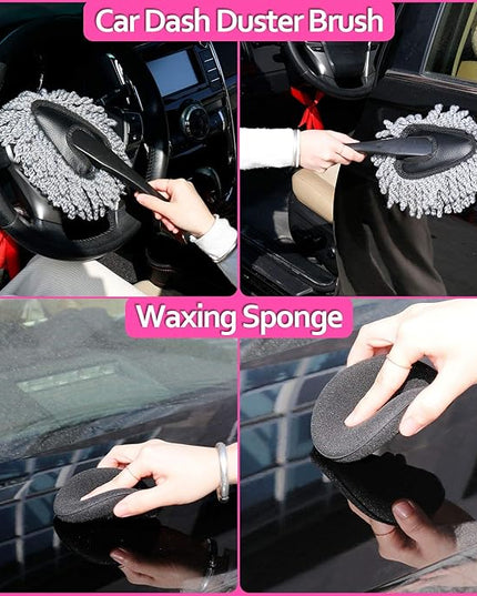 THINKWORK Pink Car Detailing Cleaning Kit, Car Wash Kit, Car Accessories for Women Suitable for Small and Medium Vehicles Such As Cars, Trucks, Suvs(17pcs)