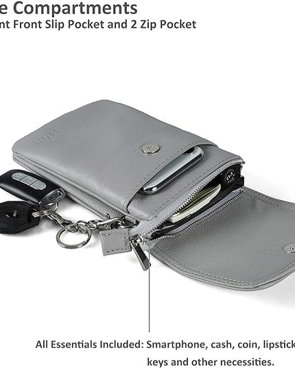 befen Genuine Leather Small Crossbody Bags for Women Cell Phone Bag Cross Body Purses,Silver Zipper