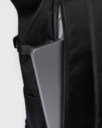 Sandqvist Men's Icon Large Rolltop Backpack, Black With Black Leather, One Size