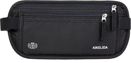 RFID Blocking Money Belt - Passport Holder & Travel Wallet, Slim Hidden Fanny Packs for Women Men - Black