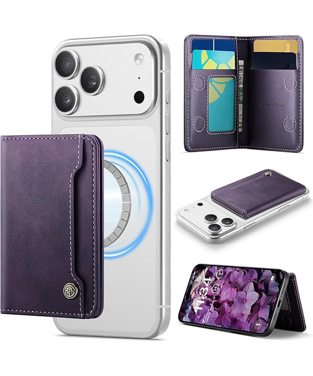 Vinich for MagSafe Wallet Magnetic RFID Blocking Card Holder Compatible with MagSafe Phones and Cases, Strong Magnet Minimalist Phone Wallet for iPhone 17/16/15/14/13/12/ Pro/Max/Plus, Vintage Purple