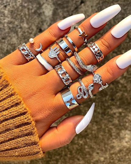 17KM 60 Pcs Gold Stacks Ring Sets for Women Non Tarnish, Dainty Vintage Stackable Rings Pack, Finger Midi Knuckle Rings for Jewelry Gift