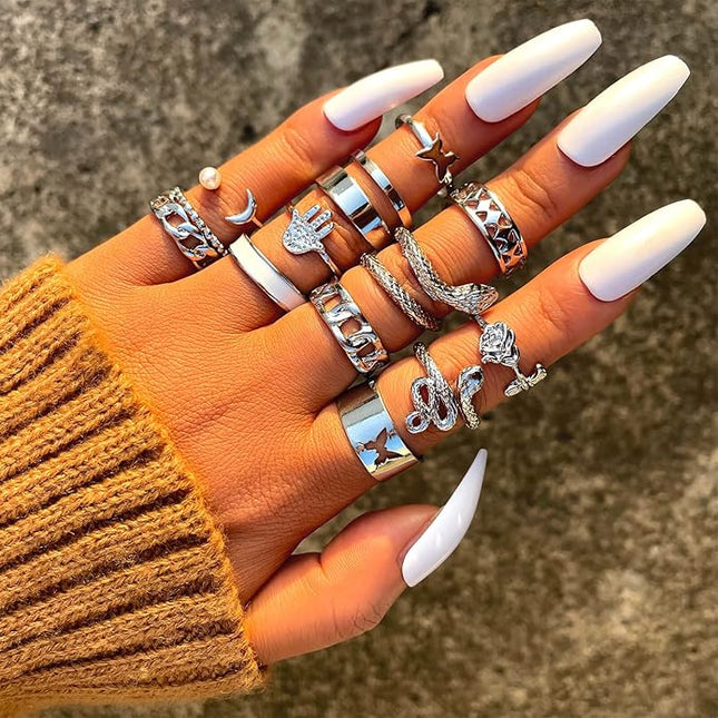 17KM 60 Pcs Gold Stacks Ring Sets for Women Non Tarnish, Dainty Vintage Stackable Rings Pack, Finger Midi Knuckle Rings for Jewelry Gift