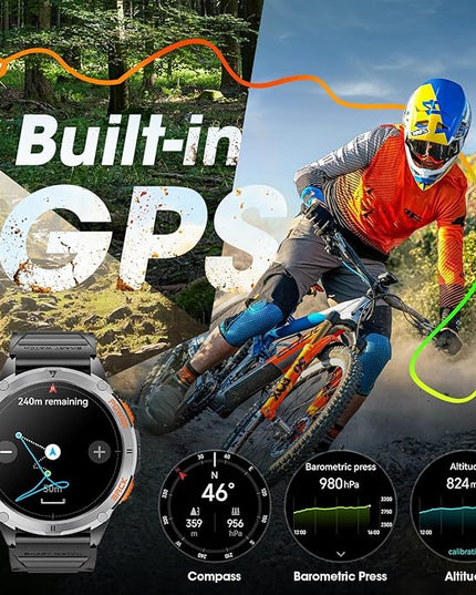 Military Smart Watches for Men with GPS, 1.43" AMOLED Bluetooth Call Smartwatch with LED Flashlight, Smart Watch for Android iOS, IP68 Waterproof Fitness Tracker with Heart Rate (Black)