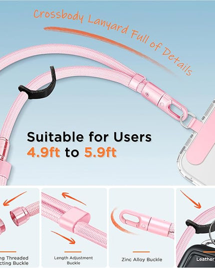 3-in-1 Cell Phone Lanyard 1 Pack + Wrist Strap 1 Pack - Convertible Crossbody Strap with Locking Knob Friendly, Adjustable Neck Lanyard for Gym/Work/Travel Essentials(Pink)