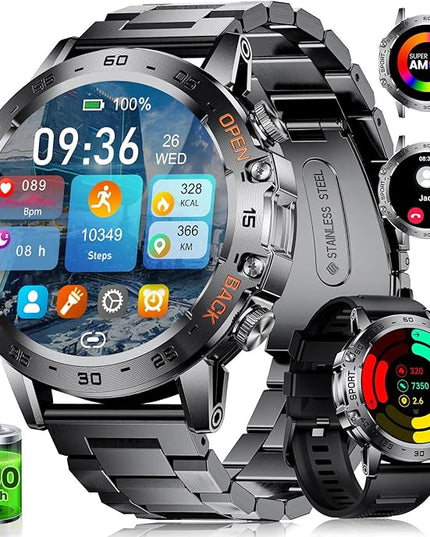 SUNKTA Smart Watch for Men(Answer/Dial Calls),1.45'' AMOLED/100 Sports Modes, 5ATM Waterproof Fitness Watch with Heart Rate/SpO2/Sleep Tracker for Android and iOS,530MAH Smartwatch Black