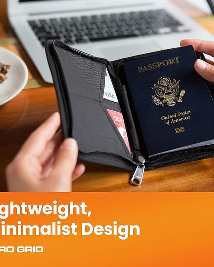 Zero Grid Passport Holder & Travel Wallet with RFID Blocking, Premium Document Organizer for Men & Women, Holds Passports, Cards, Tickets, ID & Cash, Compact Zippered Wallet - Midnight Black