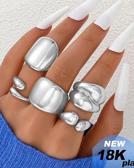 ÌF ME 10 PCS Gold Rings Set for Women Non Tarnish, 18K Gold Plated Chunky Stackable Rings, Statement Stacking Womens Ring Pack