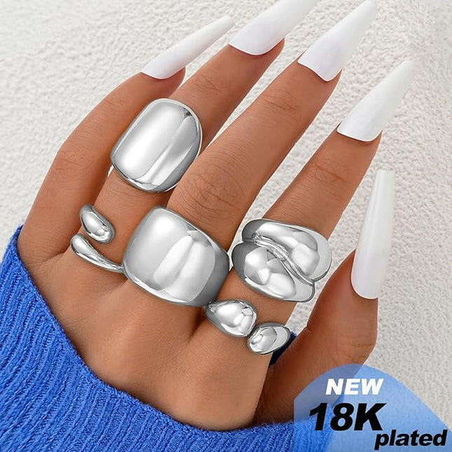 ÌF ME 10 PCS Gold Rings Set for Women Non Tarnish, 18K Gold Plated Chunky Stackable Rings, Statement Stacking Womens Ring Pack