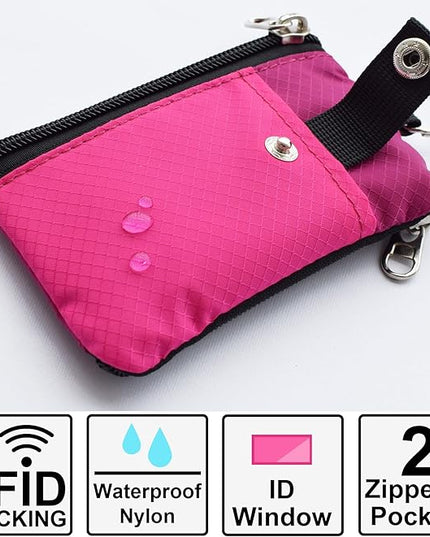 Minimalist RFID Blocking Small Wallet with ID Window,WaterResistant Zip Id Case Wallet with Lanyard Keychain for Cards,Cash,Travel,Women,Men