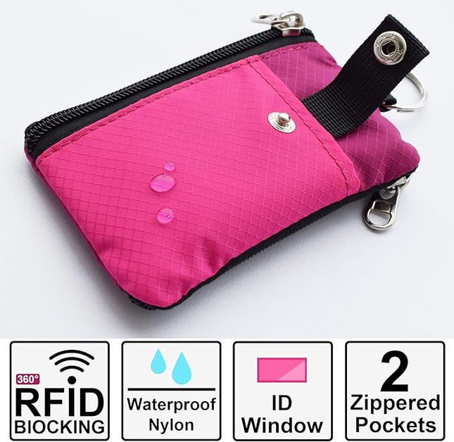 Minimalist RFID Blocking Small Wallet with ID Window,WaterResistant Zip Id Case Wallet with Lanyard Keychain for Cards,Cash,Travel,Women,Men