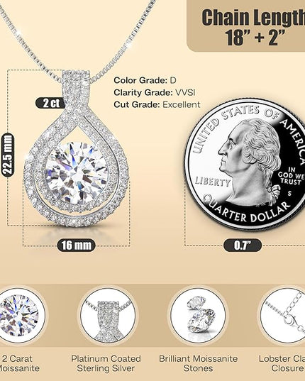 Platinum Plated Certified Moissanite Necklace for Women Gift for Her