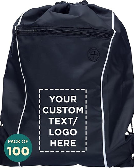 DISCOUNT PROMOS Two-Tone Drawstring Backpack Non-Woven - 100 pack - Customizable Text, Logo - Durable Sports Backpacks - Ideal for Sports, Travel, Gym & More - Black