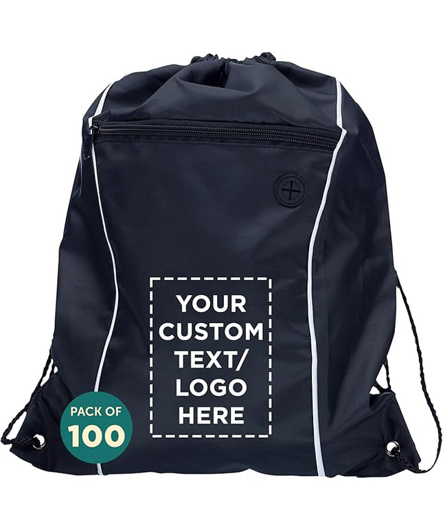 DISCOUNT PROMOS Two-Tone Drawstring Backpack Non-Woven - 100 pack - Customizable Text, Logo - Durable Sports Backpacks - Ideal for Sports, Travel, Gym & More - Black