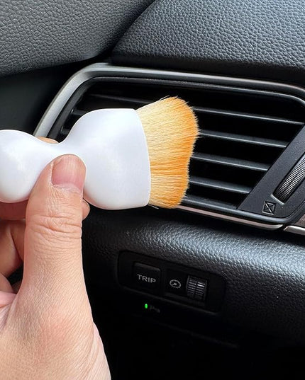 Car Detailing Brush, Soft Bristle Cleaning Brush, Scratch-Free Auto Duster Tool for Dashboard, Air Vents, Leather & Interior Cleaning (White&Brown with Cap)