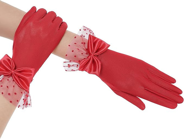 BABEYOND Lace Gloves for Women - Bow Short Prom Gloves Evening Elegant Accessories for Wedding Opera Party