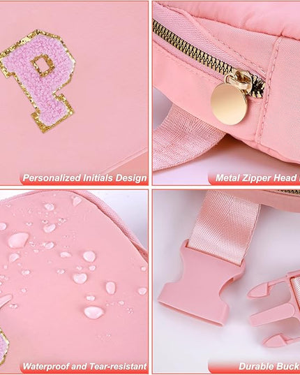 Uygafly Personalized Belt Bag for Women Girls - Fashion Mini Waist Packs with Adjustable Strap - Trendy Travel Fanny Pack Crossbody Bags with Initial Letter - Teen Gifts | Peach,P