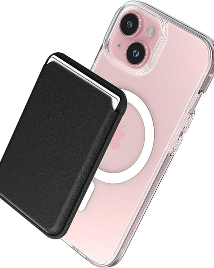 Sinjimoru Magnetic Card Wallet, Premium Vegan Leather Phone Wallet for MagSafe 3-Card Holder Compatible with iPhone 17 Pro Max Air 16 15 14 13 Series. M-Viica Basic Black