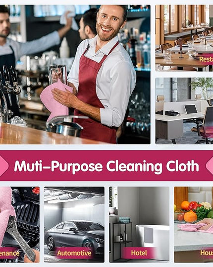 FIXSMITH Pink Microfiber Cleaning Cloth -Pack of 8, Highly Absorbent Cleaning Rags, 16"X12" All Purpose Cleaning Towels for Housekeeping, Kitchen, Car, Lint Free and Reusable Microfiber Towels