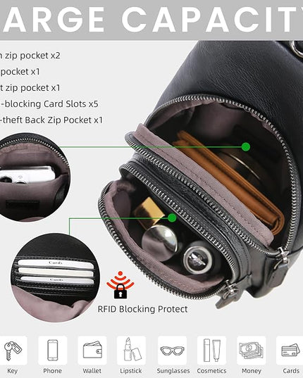 HESHE Sling Bag for Women Anti Theft Small Crossbody Bags Leather Fanny Pack Cross Body Purse for Travel